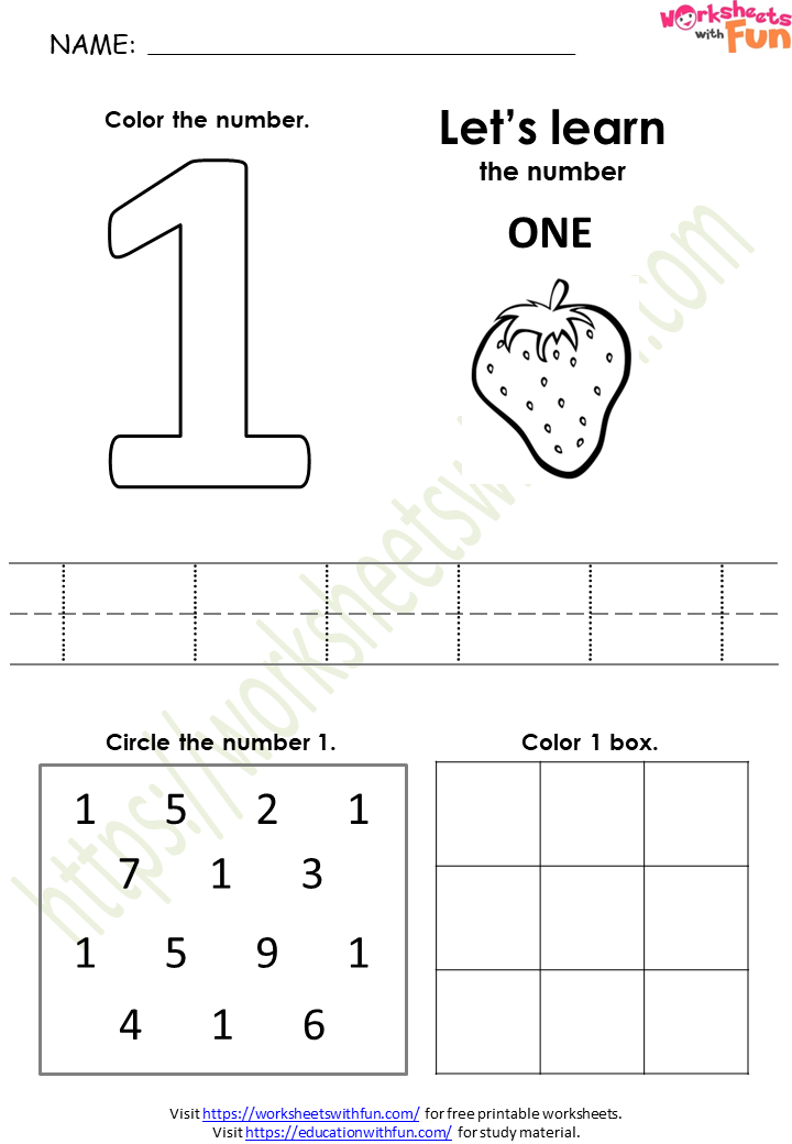 Easy Number 1 Worksheet For Kids